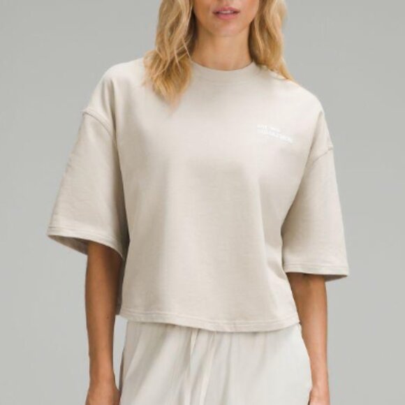 lululemon Brushed Heavyweight Cotton Cropped Crew T-shirt Tan s small - Picture 1 of 8